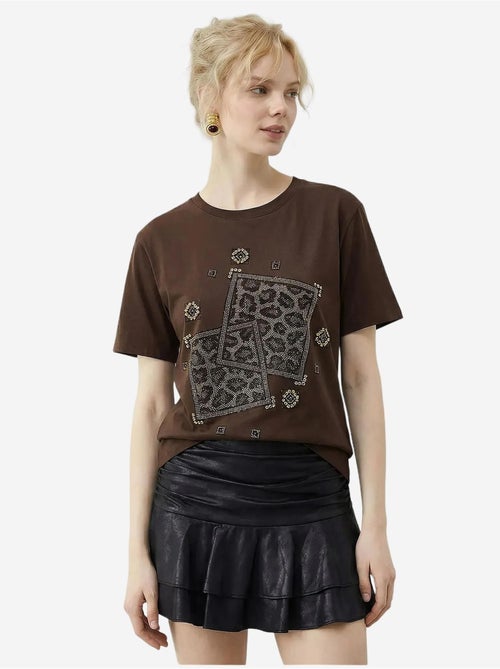 Camiseta de cuello redondo con estampado geométrico de lentejuelas lucci - Kiabi
