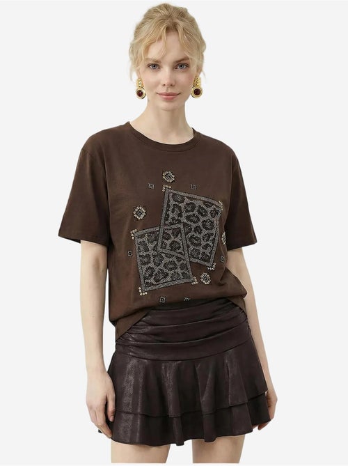 Camiseta de cuello redondo con estampado geométrico de lentejuelas lucci - Kiabi