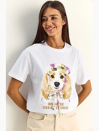 Camiseta de cuello redondo con estampado y lentejuelas lucci