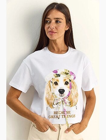 Camiseta de cuello redondo con estampado y lentejuelas lucci