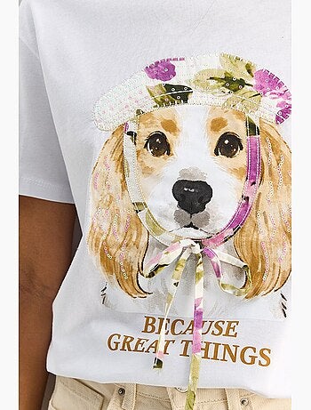 Camiseta de cuello redondo con estampado y lentejuelas lucci