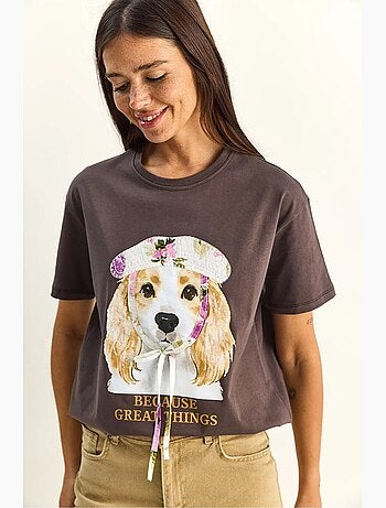 Camiseta de cuello redondo con estampado y lentejuelas lucci
