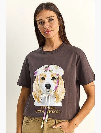 Camiseta de cuello redondo con estampado y lentejuelas lucci