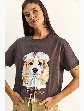 Camiseta de cuello redondo con estampado y lentejuelas lucci