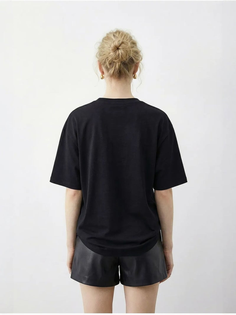 Camiseta de cuello redondo con lentejuelas y estampado de leopardo de lucci Negro - Kiabi