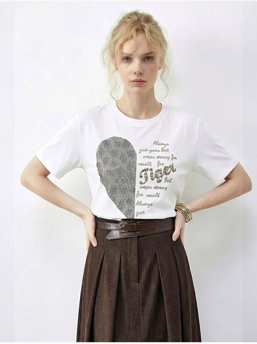 Camiseta de cuello redondo con lentejuelas y estampado de texto lucci - Kiabi Camiseta de cuello redondo con lentejuelas y estampado de texto lucci - Kiabi