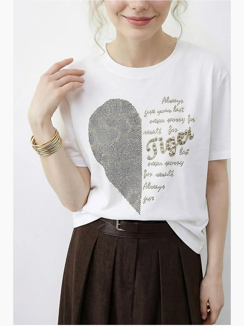 Camiseta de cuello redondo con lentejuelas y estampado de texto lucci Blanco - Kiabi