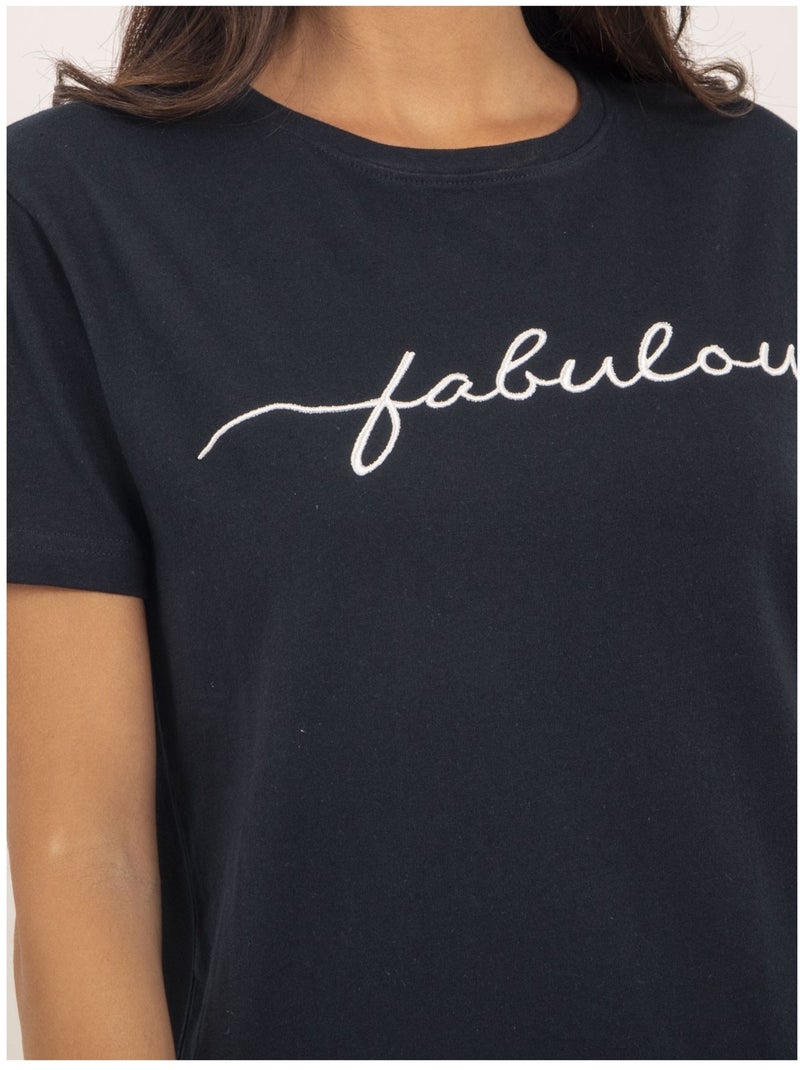 Camiseta de cuello redondo con mensaje FIORELLI Azul marino - Kiabi