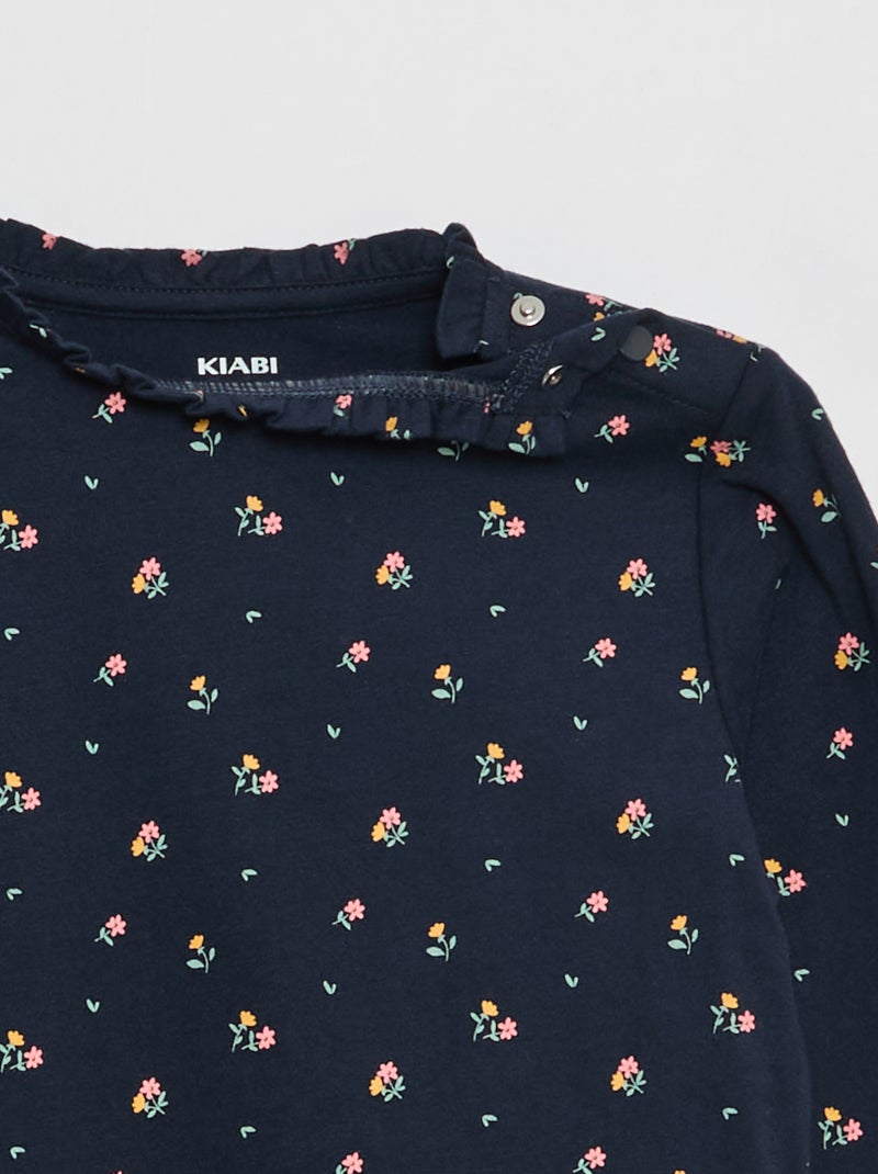 Camiseta de cuello redondo con volantes - colección fácil de poner Azul - Kiabi