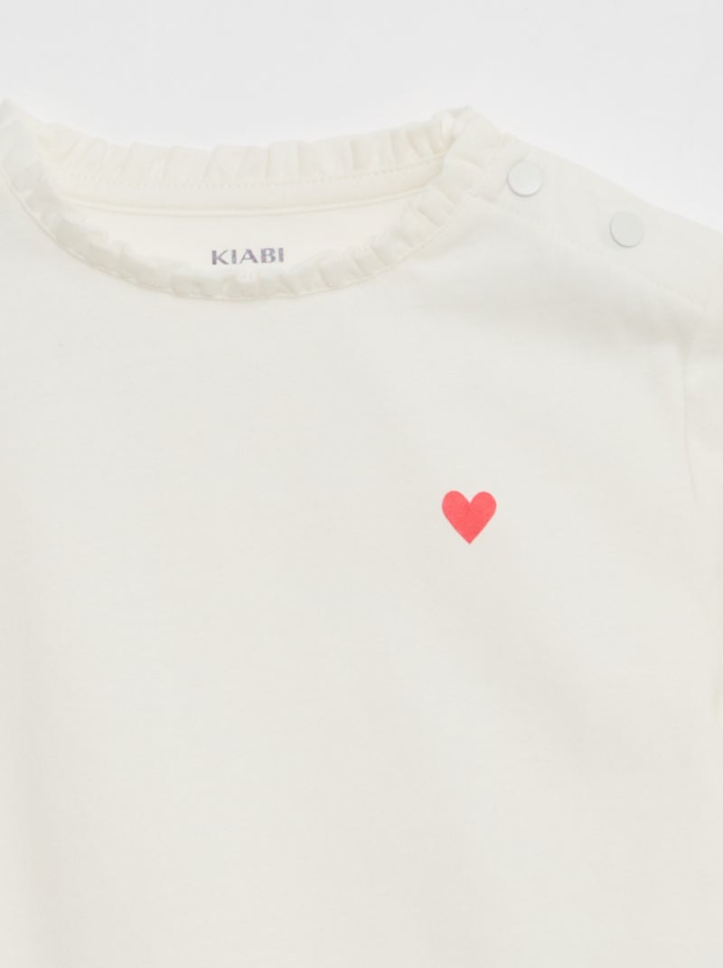 Camiseta de cuello redondo con volantes - colección fácil de poner Blanco - Kiabi