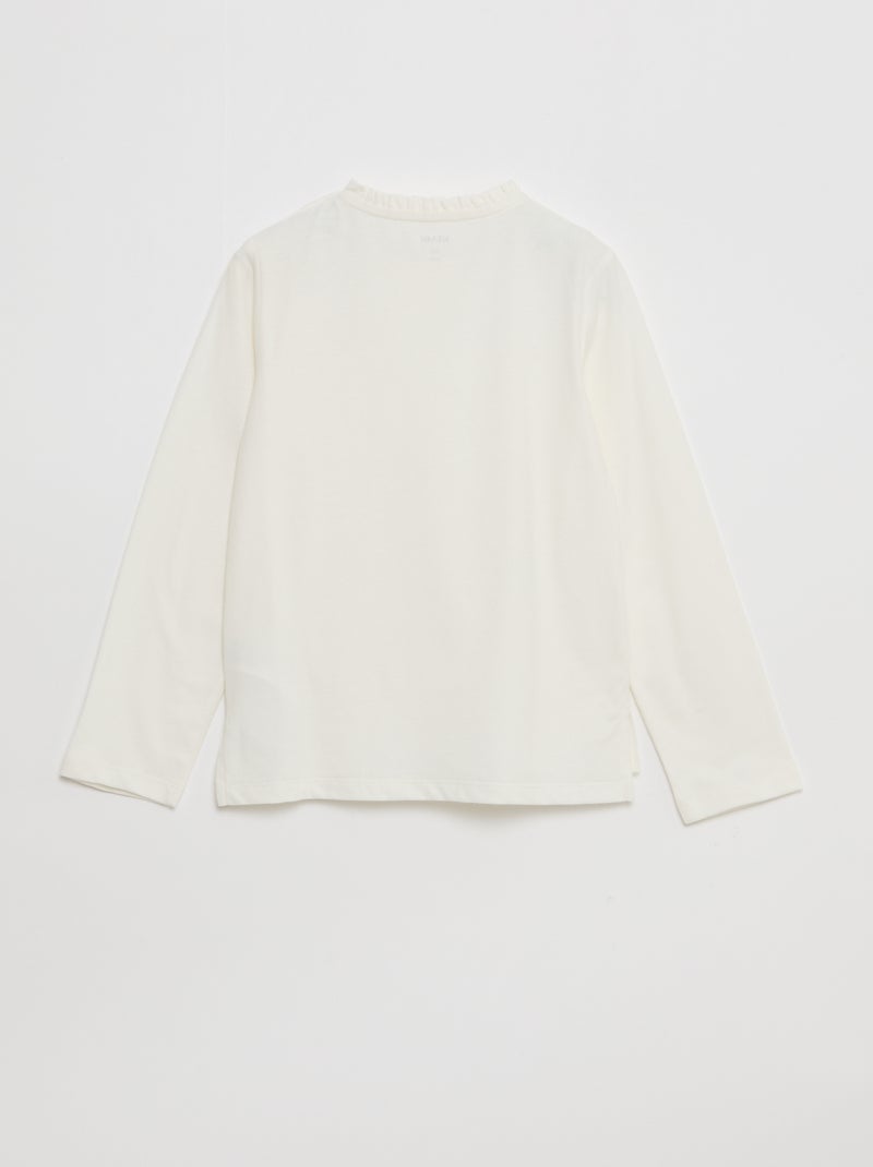 Camiseta de cuello redondo con volantes - colección fácil de poner Blanco - Kiabi