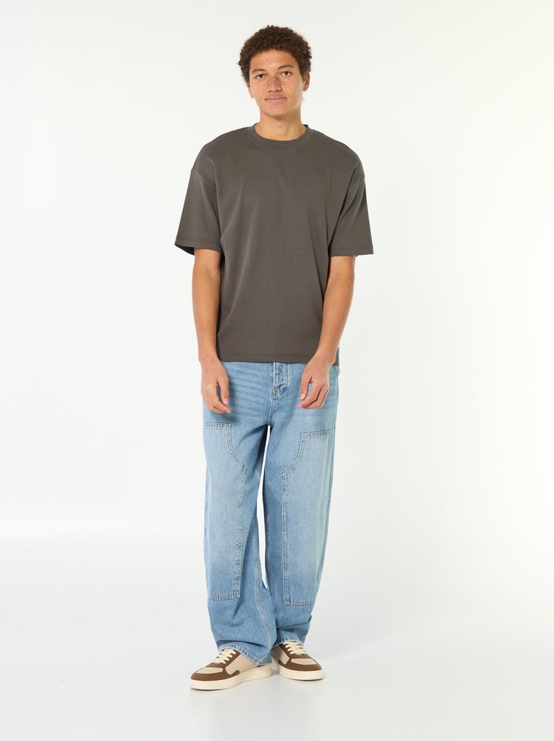 Camiseta de cuello redondo de algodón Gris - Kiabi