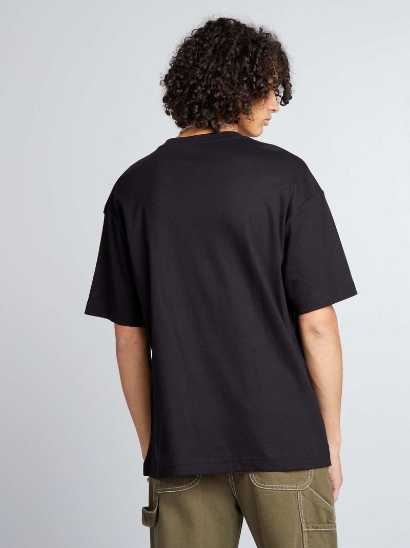 Camiseta de cuello redondo de algodón negro - Kiabi