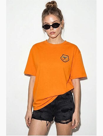 Camiseta de cuello redondo de algodón peinado oversize con bordado lucci