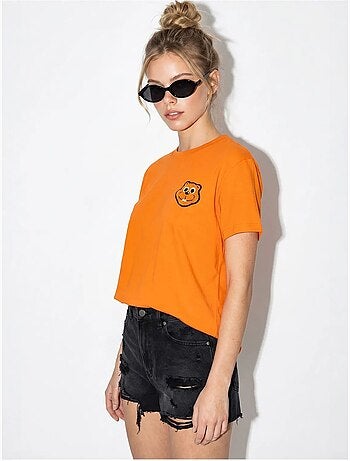 Camiseta de cuello redondo de algodón peinado oversize con bordado lucci