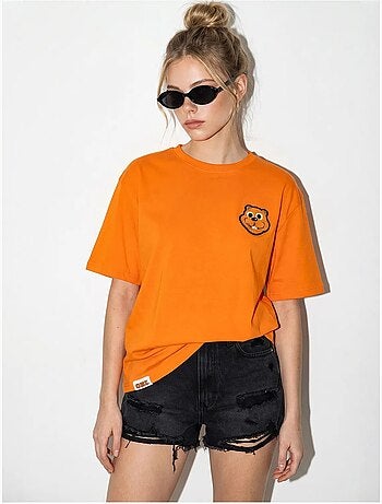 Camiseta de cuello redondo de algodón peinado oversize con bordado lucci