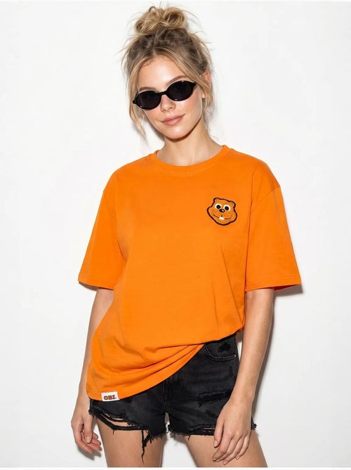 Camiseta de cuello redondo de algodón peinado oversize con bordado lucci - Kiabi