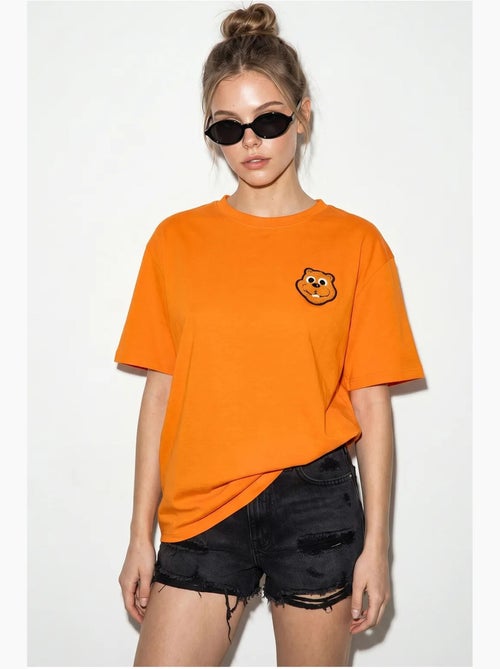 Camiseta de cuello redondo de algodón peinado oversize con bordado lucci - Kiabi