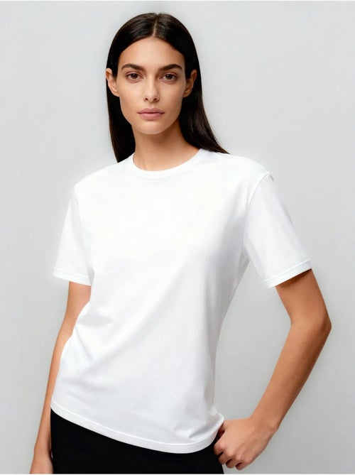 Camiseta de cuello redondo de algodón y elastano para mujer tommy - Kiabi Camiseta de cuello redondo de algodón y elastano para mujer tommy - Kiabi