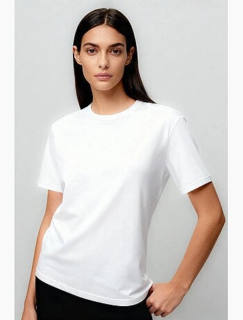 Camiseta de cuello redondo de algodón y elastano para mujer tommy
