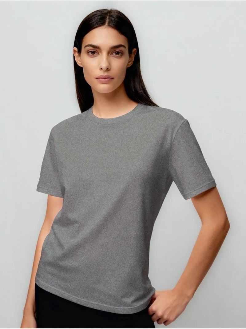 Camiseta de cuello redondo de algodón y elastano para mujer tommy Gris medio - Kiabi