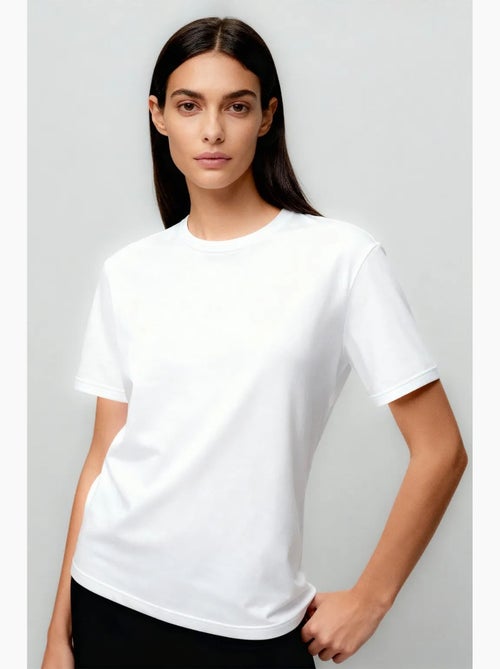 Camiseta de cuello redondo de algodón y elastano para mujer tommy - Kiabi Camiseta de cuello redondo de algodón y elastano para mujer tommy - Kiabi