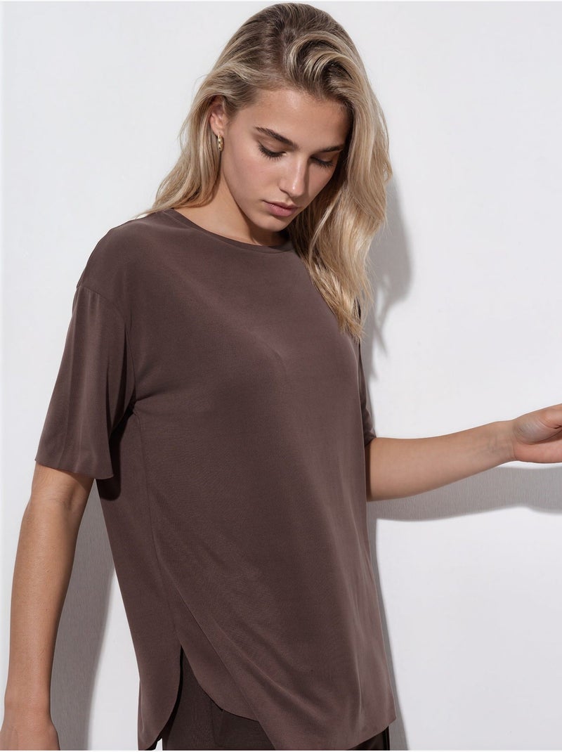 Camiseta de cuello redondo de corte holgado busem Marrón chocolate - Kiabi