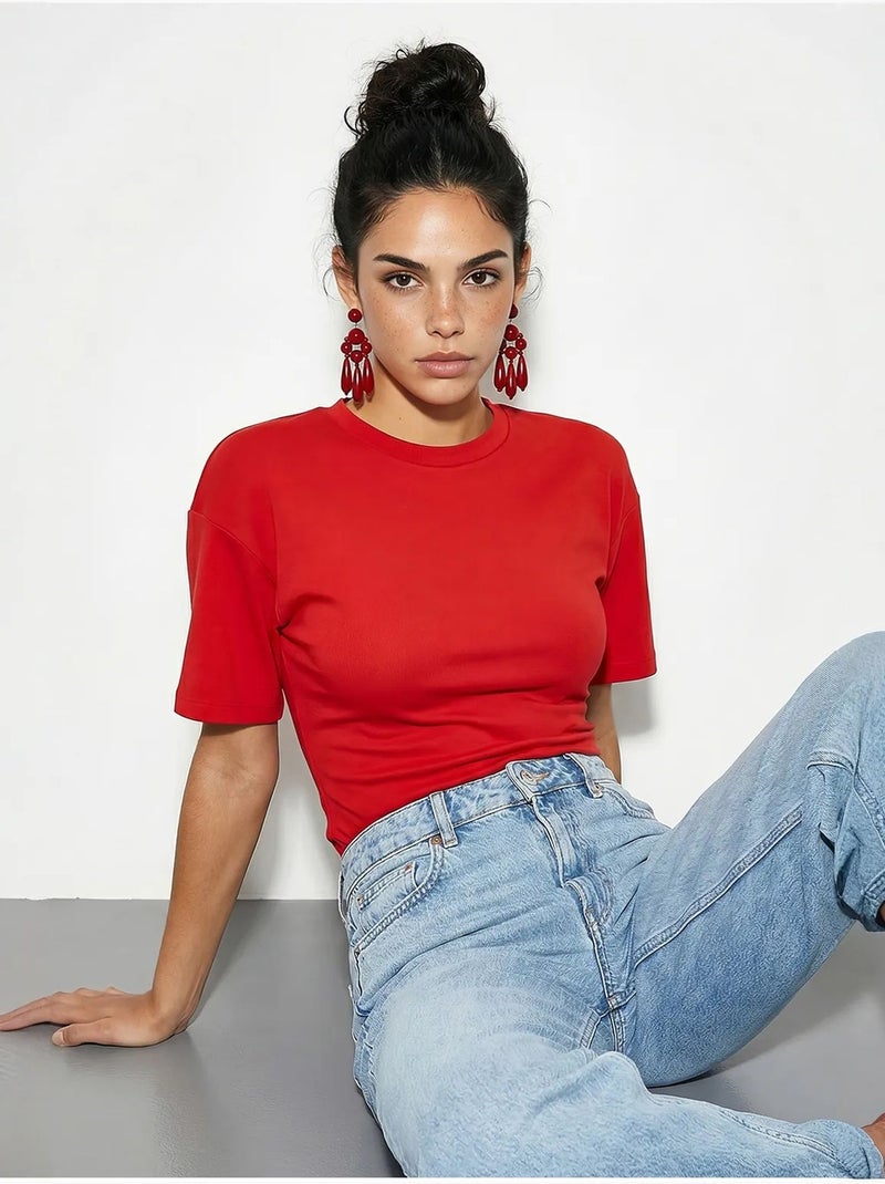 Camiseta de cuello redondo de corte regular lucci Rojo - Kiabi