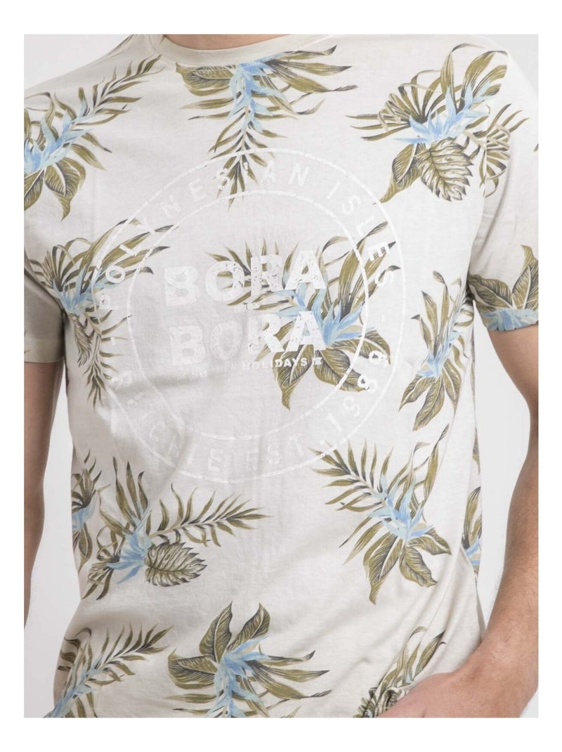 Camiseta de cuello redondo de puro algodón con motivos NULEMON Beige - Kiabi