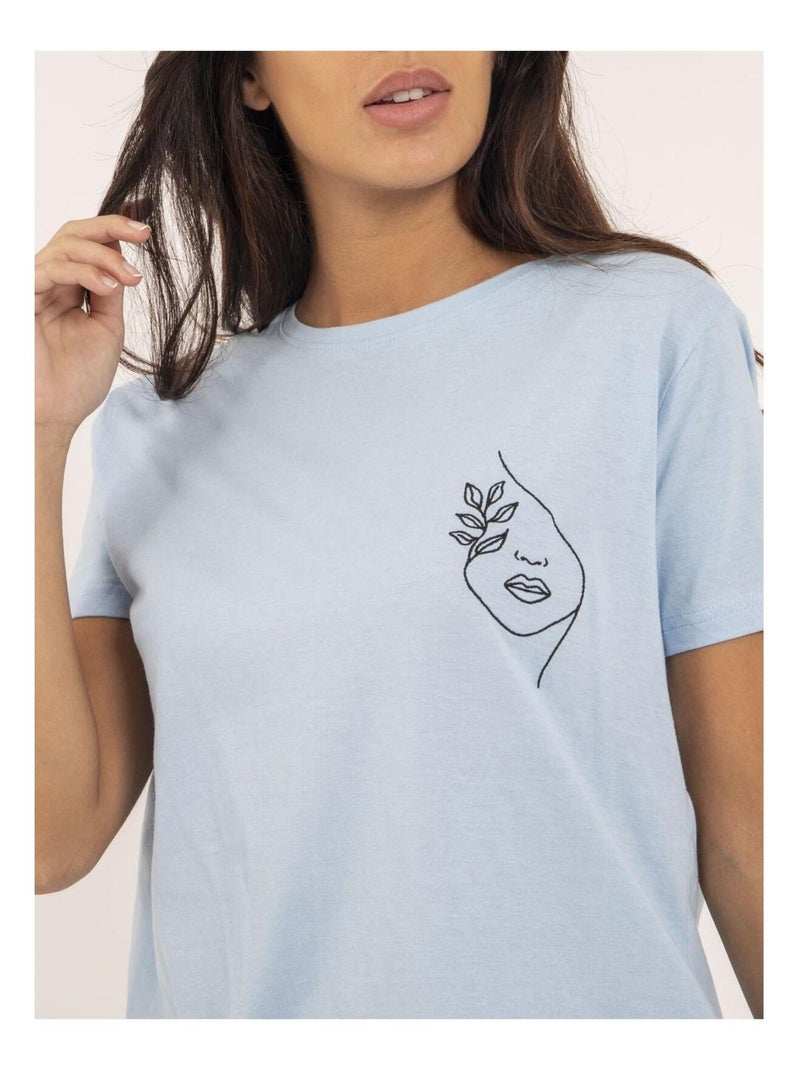 Camiseta de cuello redondo de puro algodón FABIANA Azul claro - Kiabi