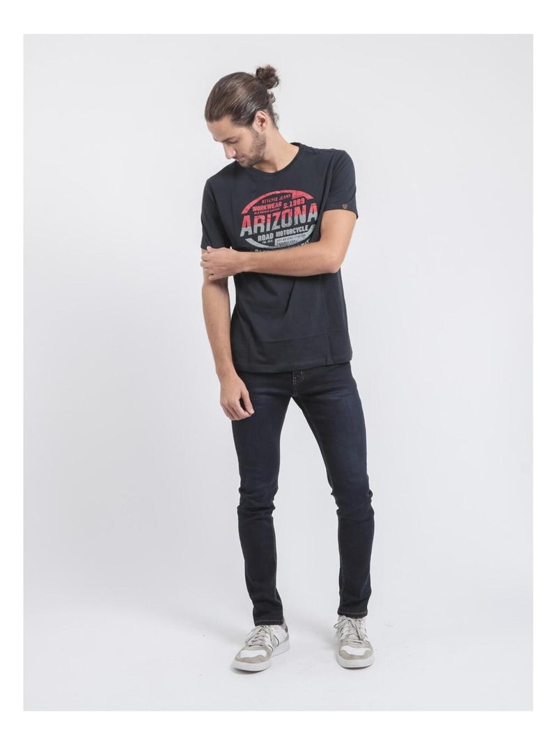 Camiseta de cuello redondo de puro algodón JACRAIG Azul marino - Kiabi