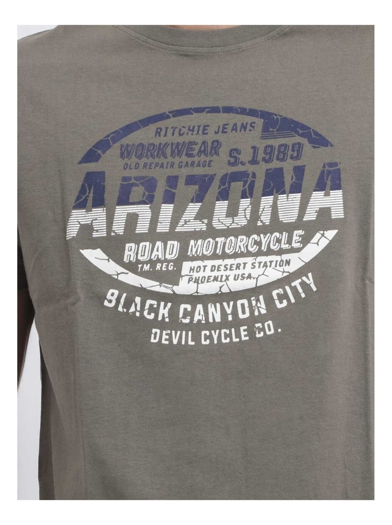 Camiseta de cuello redondo de puro algodón JACRAIG Caqui - Kiabi