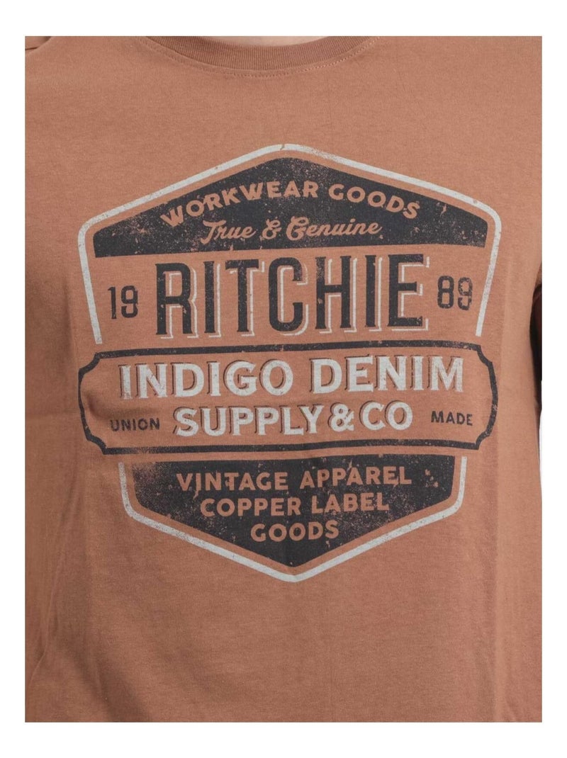 Camiseta de cuello redondo de puro algodón JAGNY Marrón glaseado - Kiabi