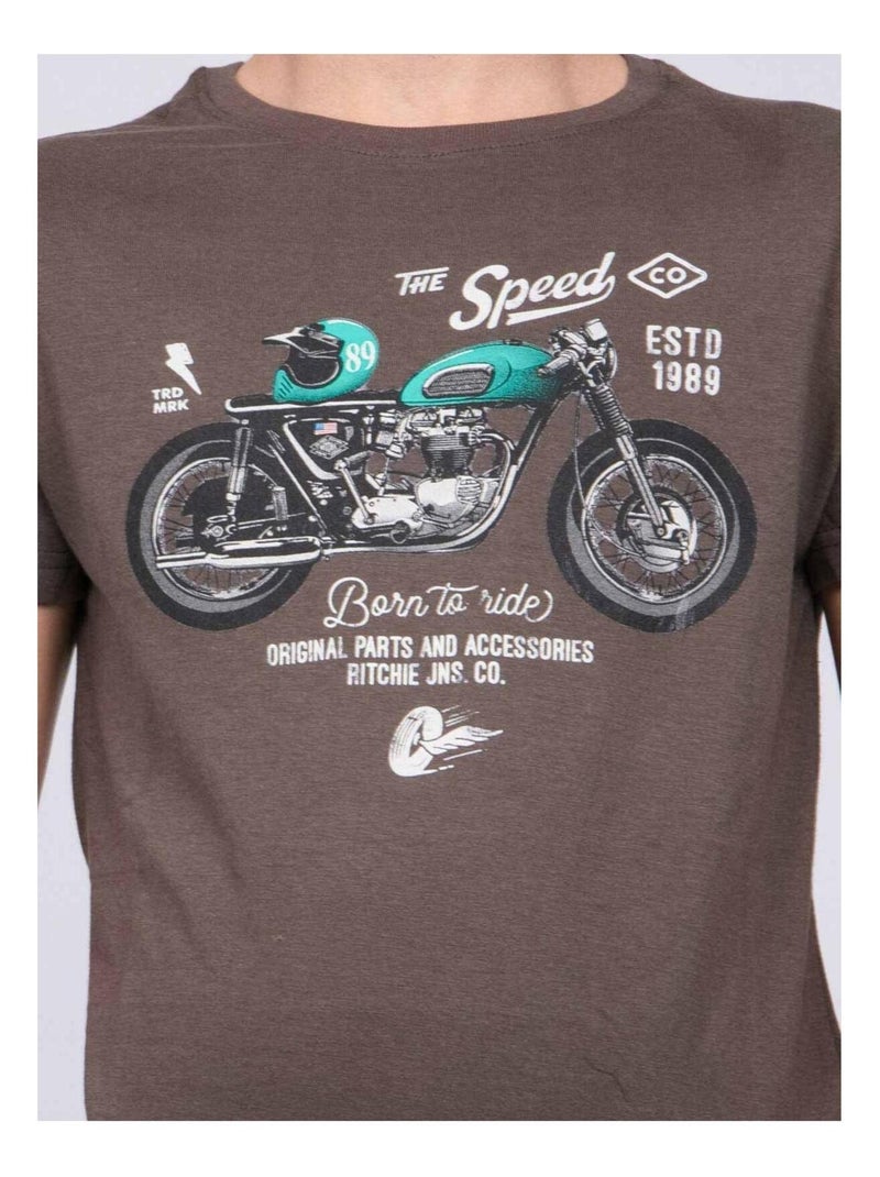 Camiseta de cuello redondo de puro algodón JOUMEA-J Caqui - Kiabi