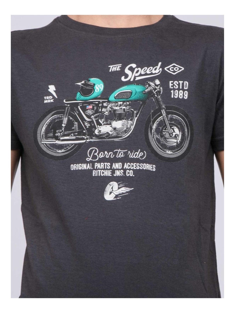 Camiseta de cuello redondo de puro algodón JOUMEA-J Gris oscuro - Kiabi