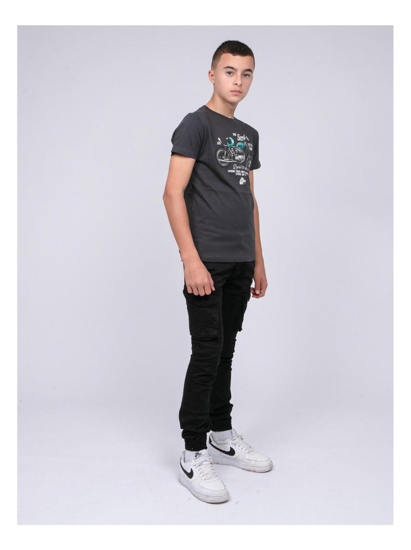 Camiseta de cuello redondo de puro algodón JOUMEA-J Gris oscuro - Kiabi