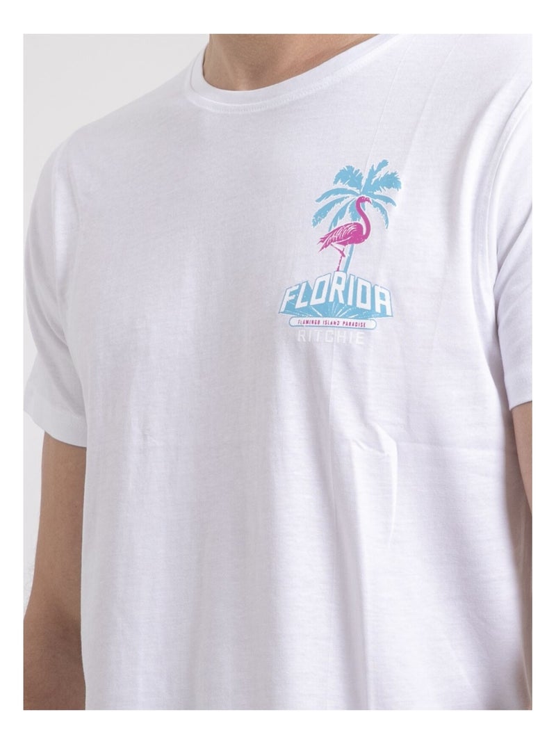 Camiseta de cuello redondo de puro algodón NARUBA Blanco - Kiabi
