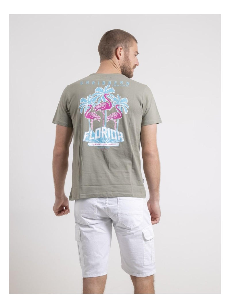 Camiseta de cuello redondo de puro algodón NARUBA Caqui - Kiabi