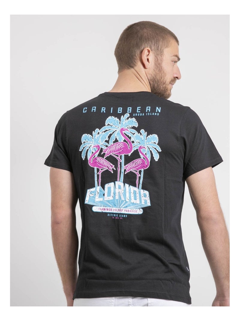 Camiseta de cuello redondo de puro algodón NARUBA Negro - Kiabi