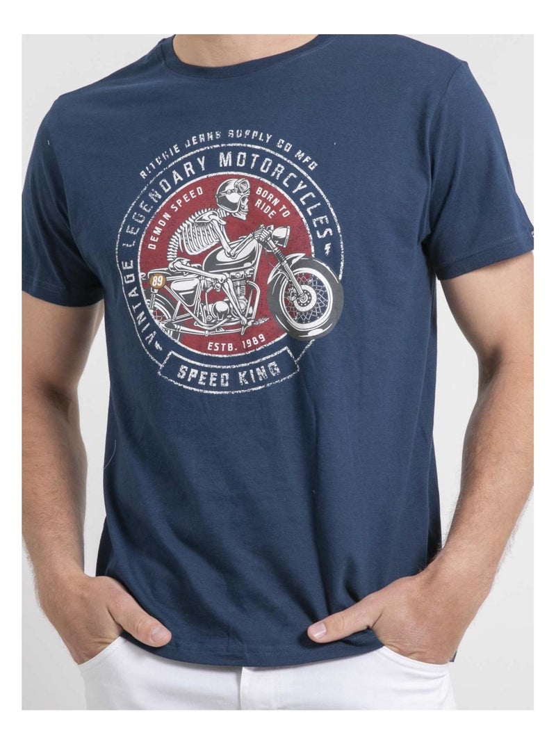 Camiseta de cuello redondo de puro algodón NELIZIO Azul - Kiabi