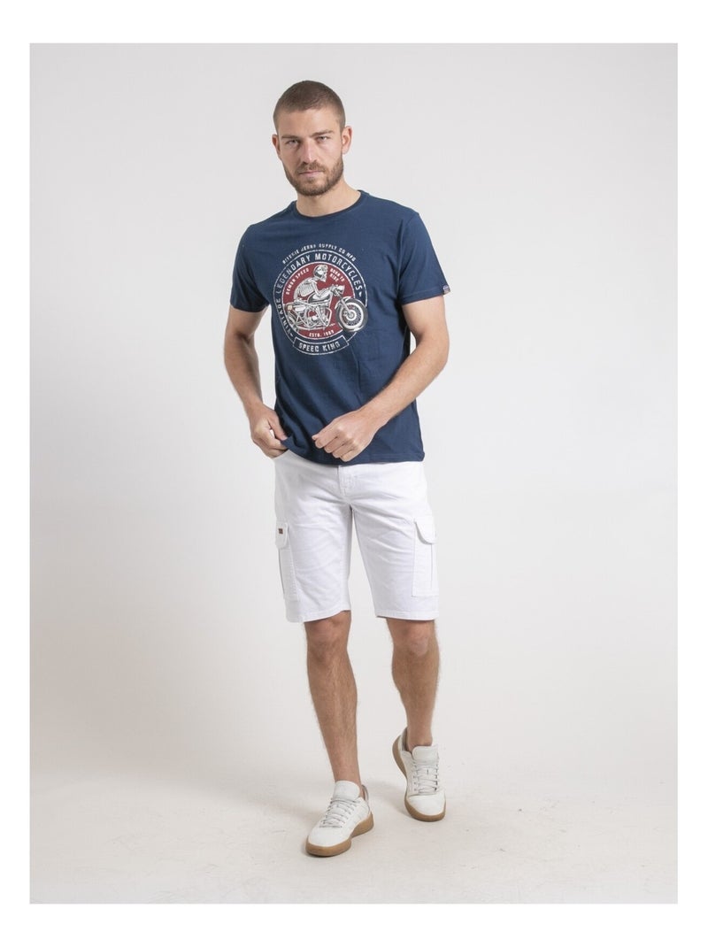 Camiseta de cuello redondo de puro algodón NELIZIO Azul - Kiabi