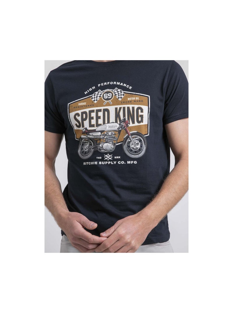 Camiseta de cuello redondo de puro algodón NELORIC Azul marino - Kiabi