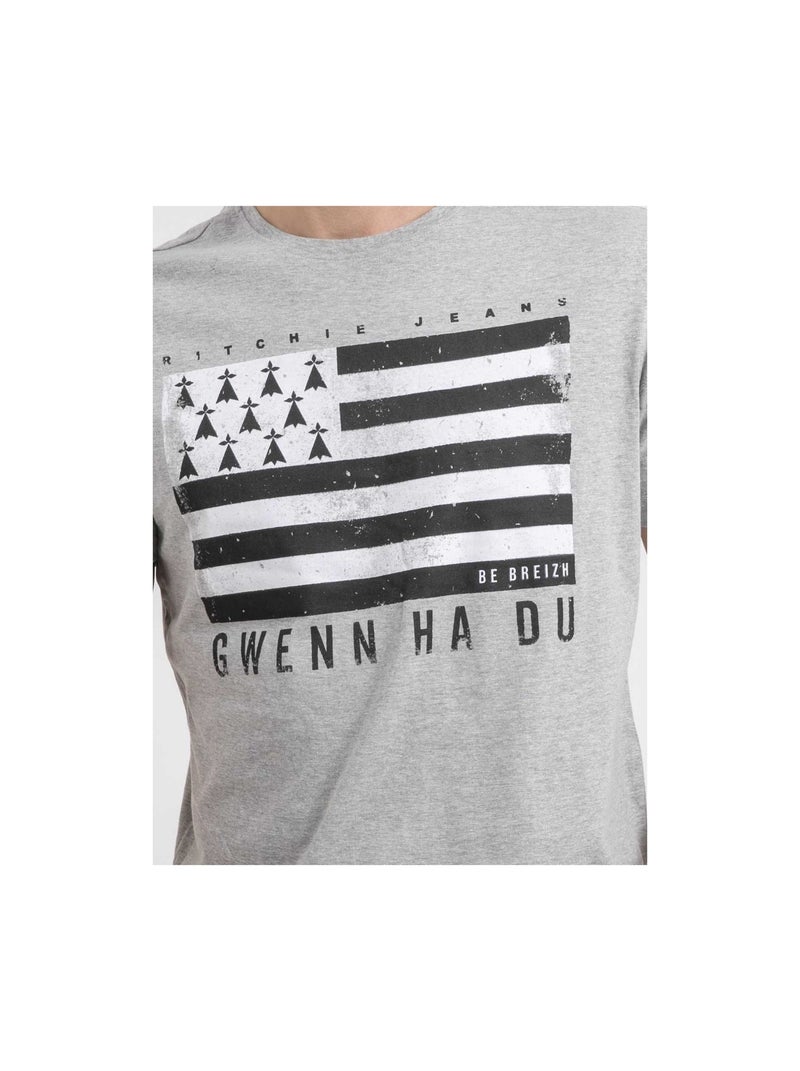 Camiseta de cuello redondo de puro algodón NEVENOU Gris - Kiabi