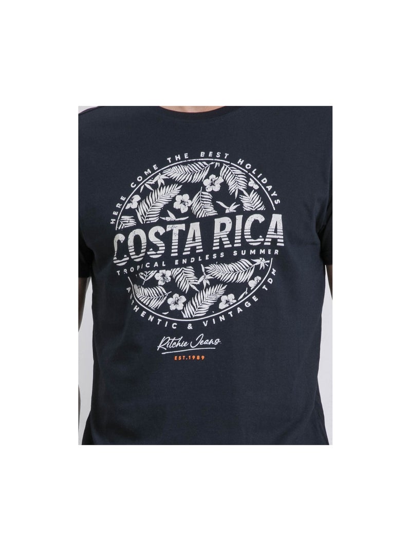 Camiseta de cuello redondo de puro algodón NEVOLTA Azul marino - Kiabi