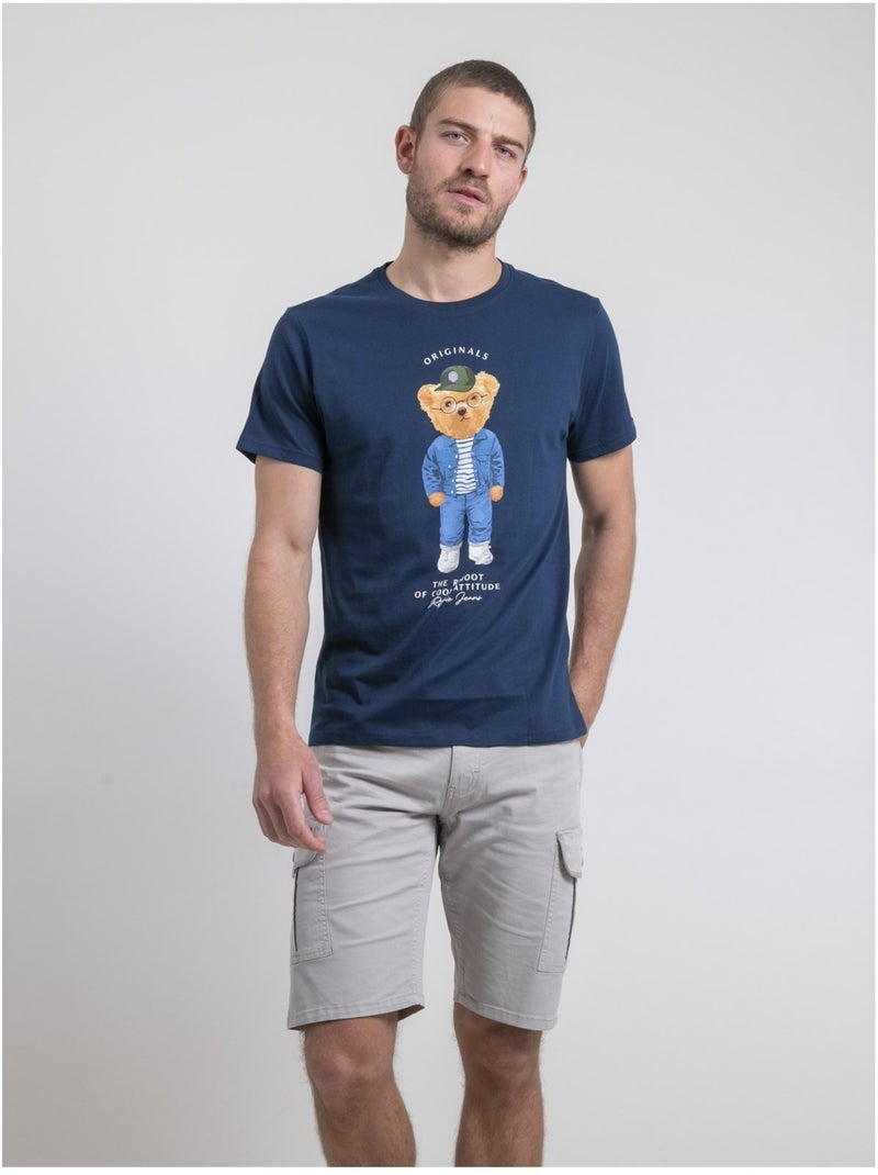 Camiseta de cuello redondo de puro algodón NOBENITO Azul - Kiabi