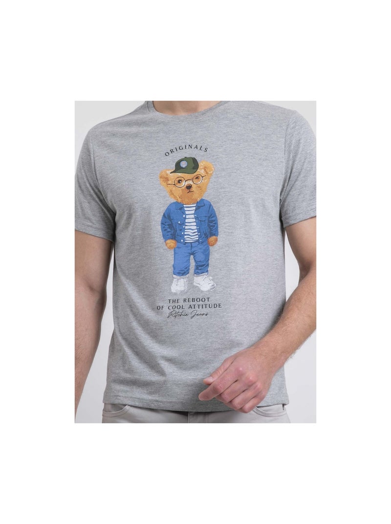 Camiseta de cuello redondo de puro algodón NOBENITO Gris - Kiabi