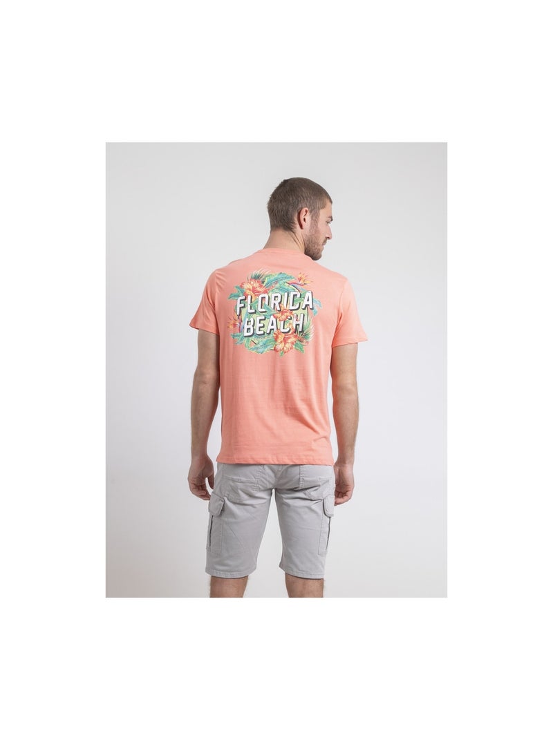 Camiseta de cuello redondo de puro algodón NOGOZO Naranja coral - Kiabi