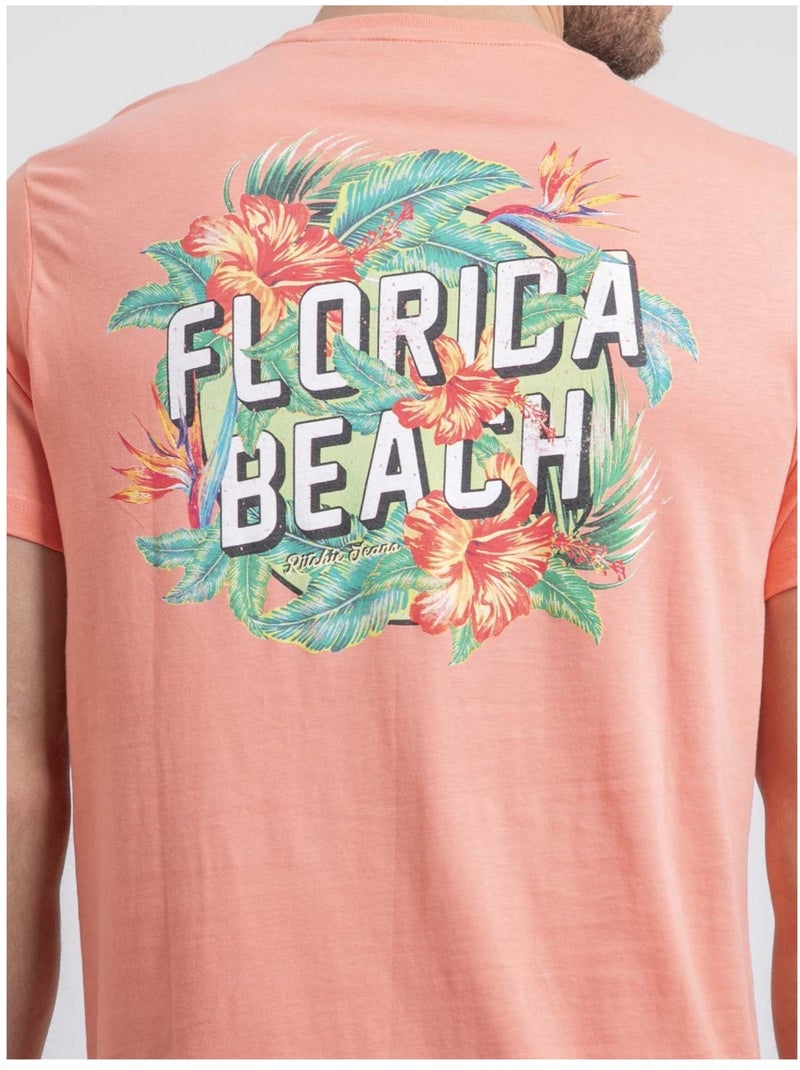 Camiseta de cuello redondo de puro algodón NOGOZO Naranja coral - Kiabi