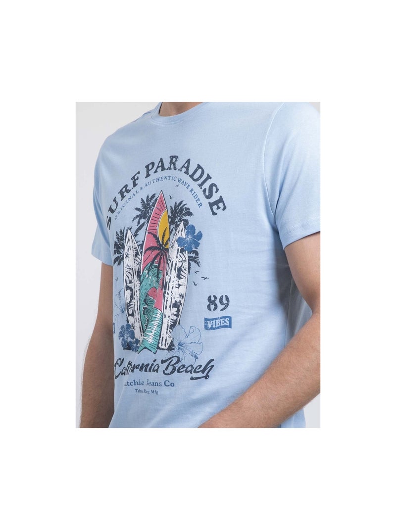 Camiseta de cuello redondo de puro algodón NOUKIWI Azul cielo - Kiabi