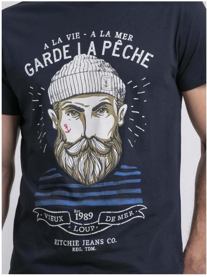Camiseta de cuello redondo de puro algodón NOULANDY Azul marino - Kiabi